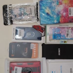 Assorted Electronics Case and Glass screen protector Bundle.